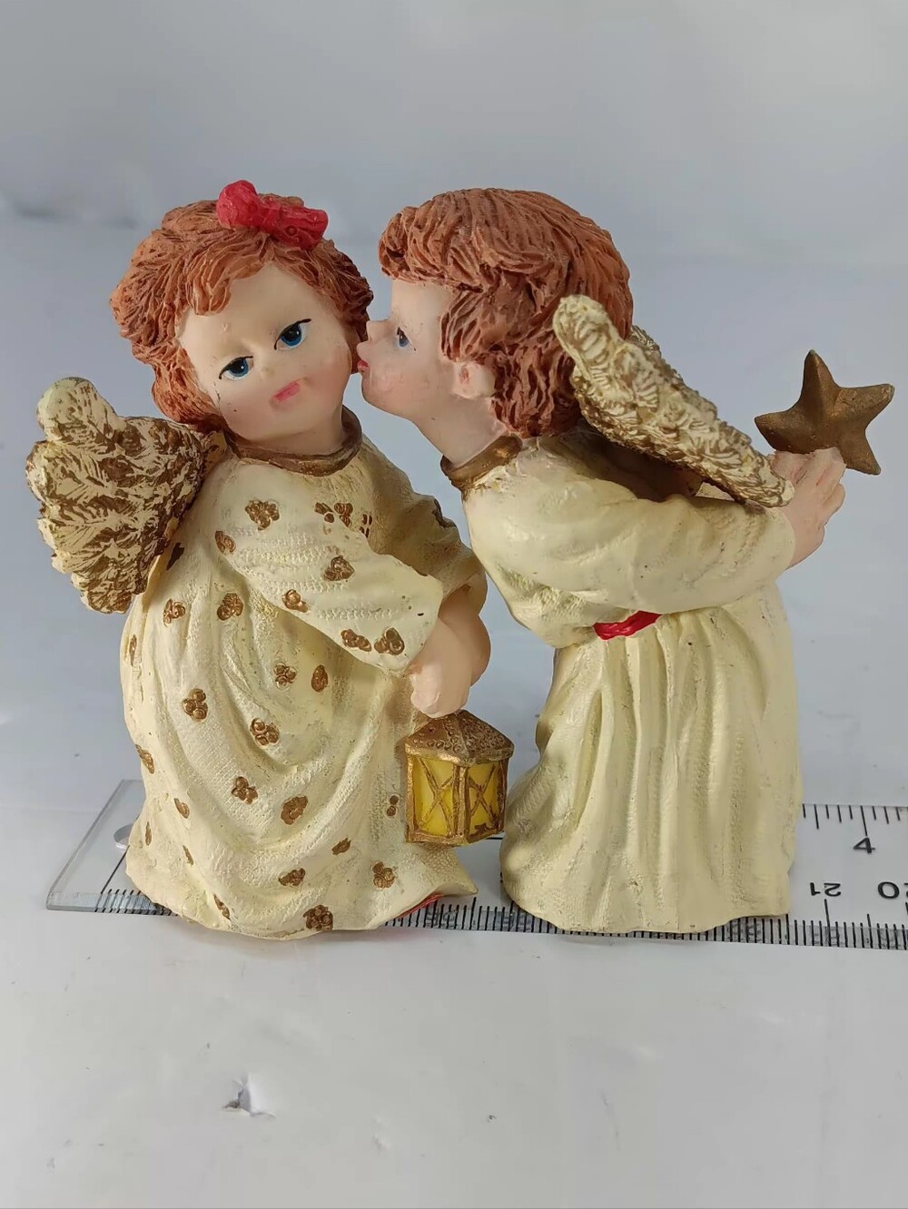 Kissing Angeks Cream and Gold Figurine Couple Decorative Accent